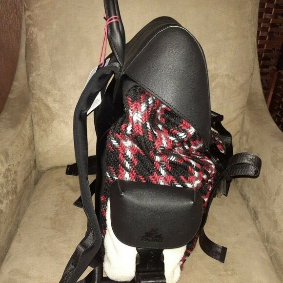 PAJAR-Logan Leather/Knit Luxury Special Force Sport Backpack-Black Plaid Mix-NWT main image 9